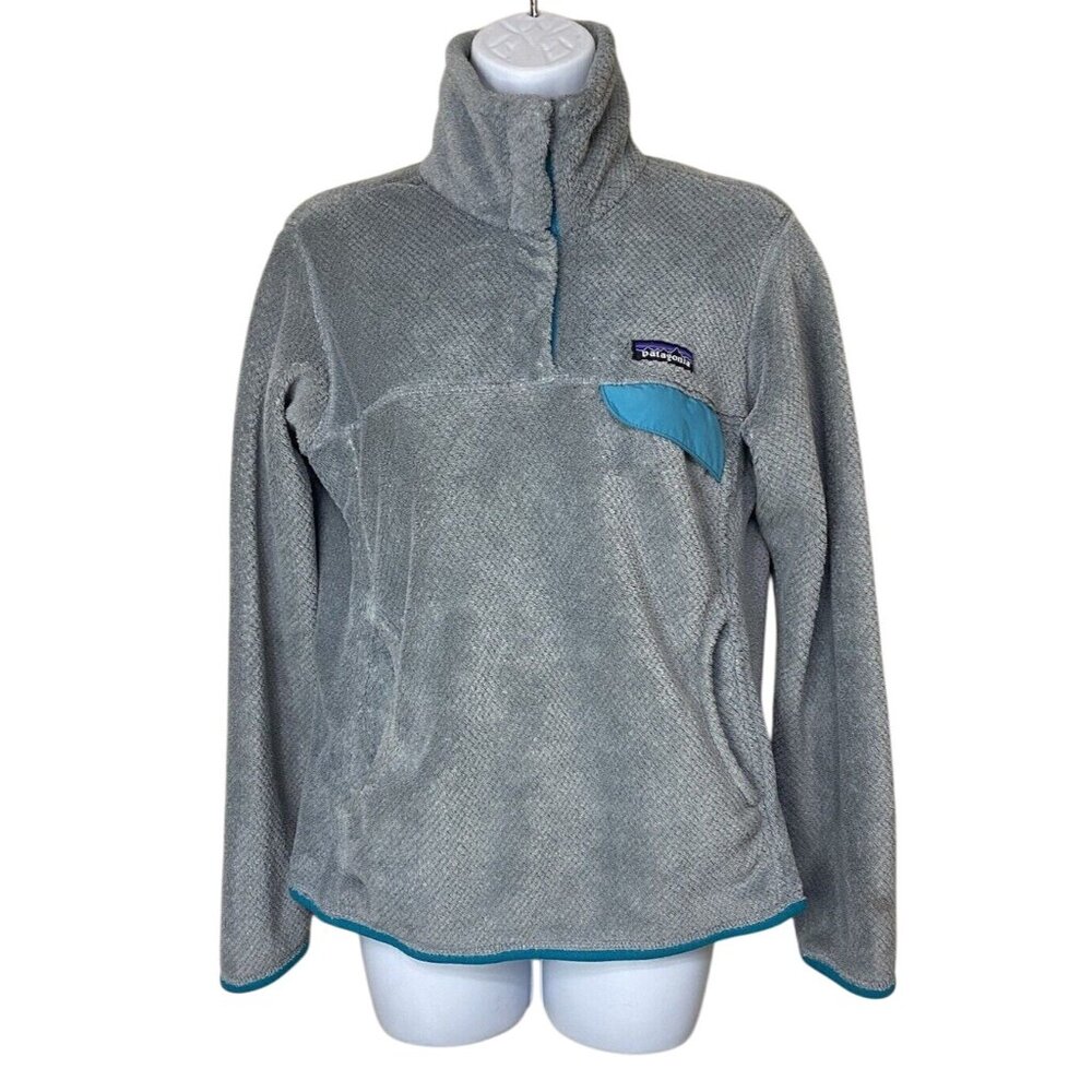 Patagonia Women's Gray Teal Retool Pullover Fleece Snap T Fleece  Sz S Small